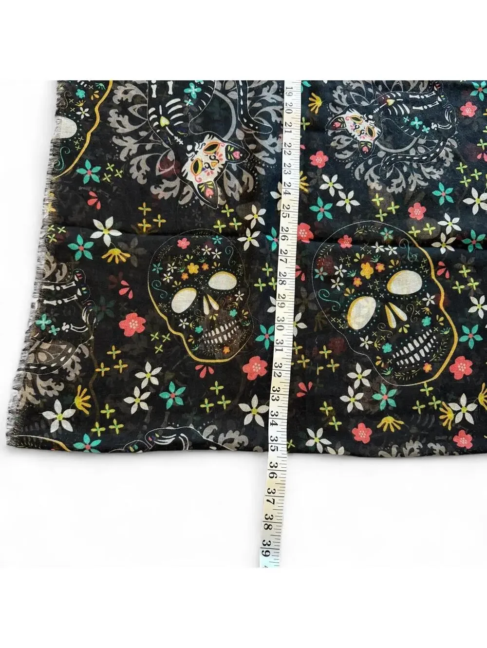 Day of the Dead Sugar Skull Cat Infinity Scarf Black Floral